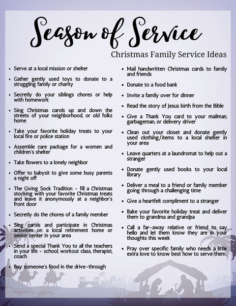 Season of Service Family Activities - Free Printable